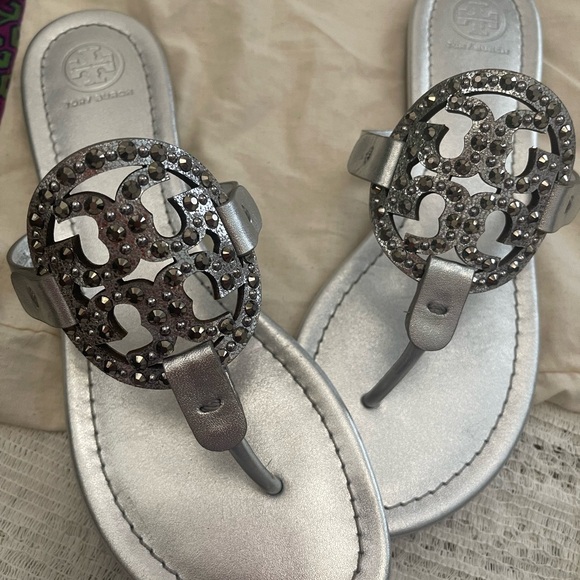 Tory Burch Shoes - Tory Burch Silver Crystal Miller Thong Sandals